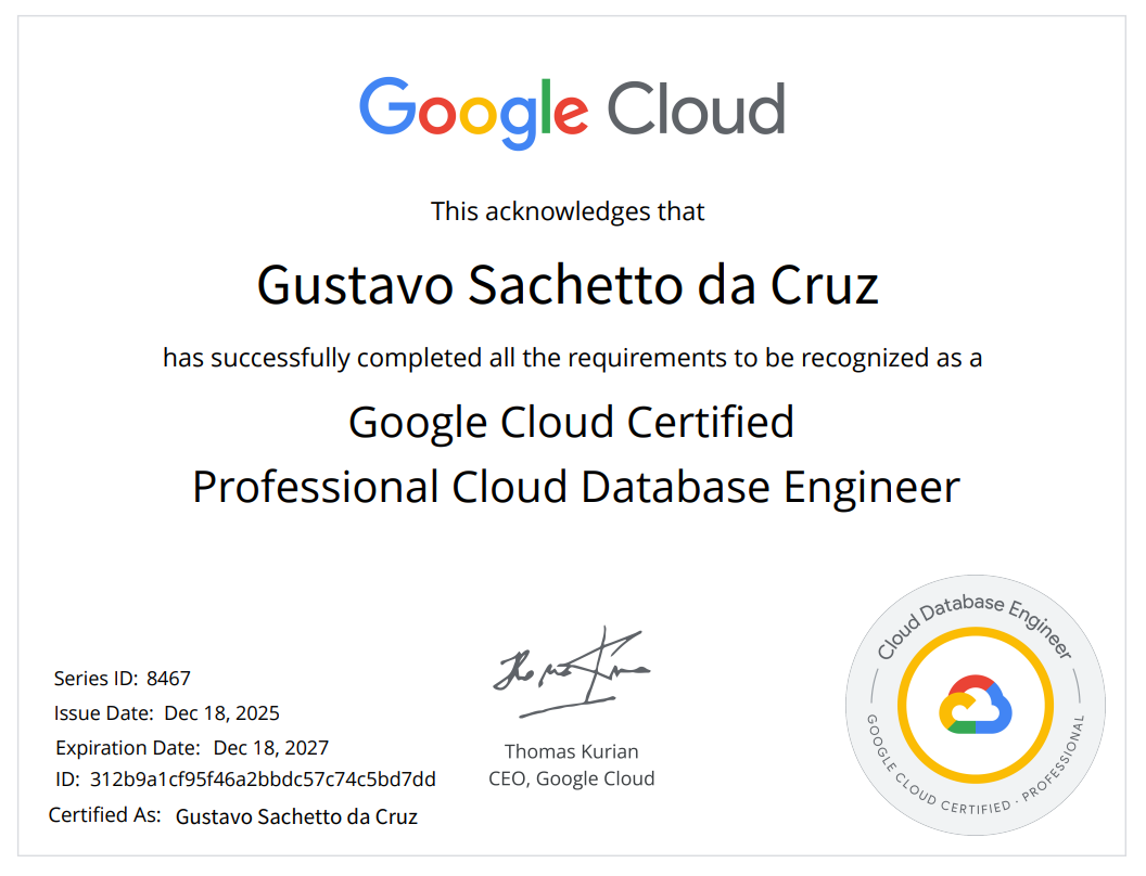 Certificado de Professional Cloud Database Engineer